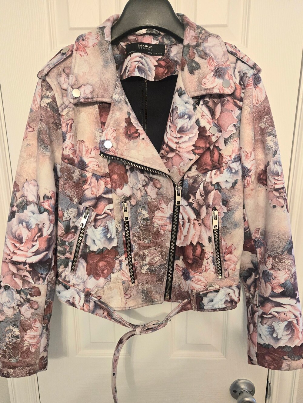 ZARA - Floral Faux Suede Moto Jacket
